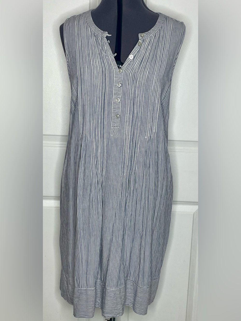 Sonoma XXL Linen Blend Blue White Striped Sleeveless Midi Dress